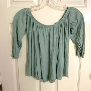Anthropologie Truly Madly Deeply Sage Green Off shoulder Top Size Small